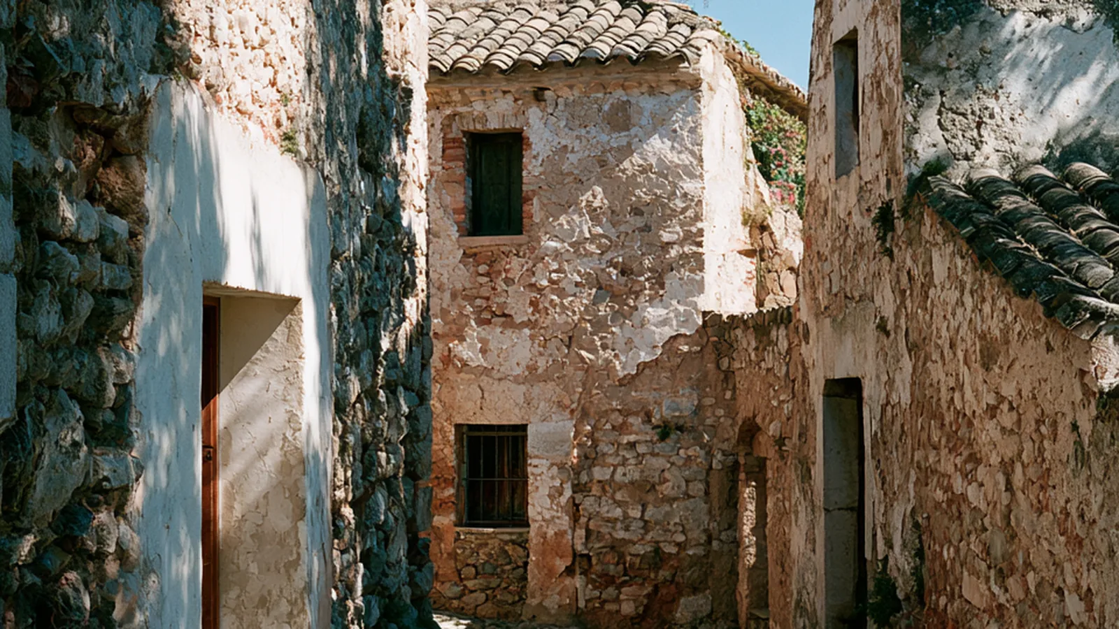 Stone lane in an old Spanish village in morning light
