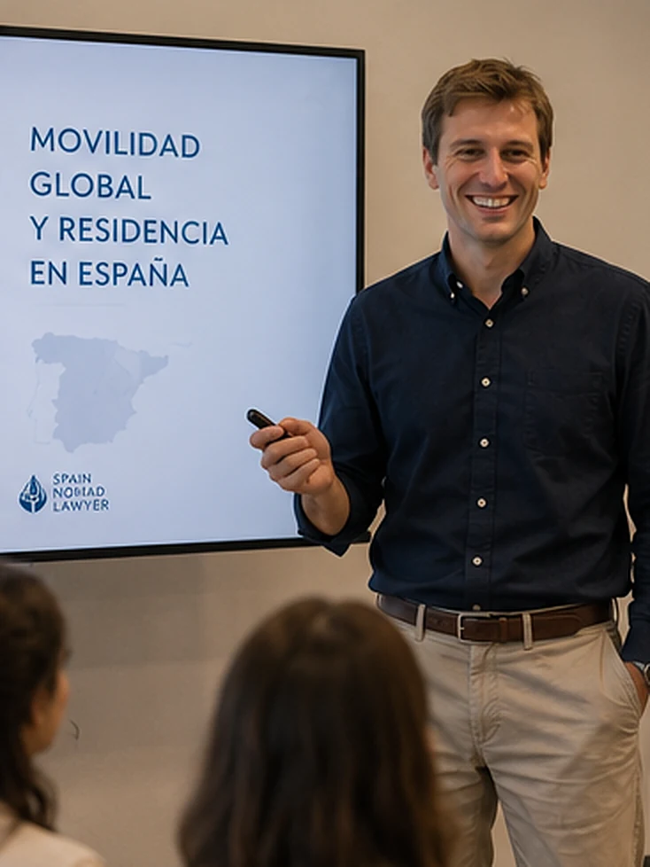 Ioritz Uranga Galindo giving a talk on global mobility and residence in Spain