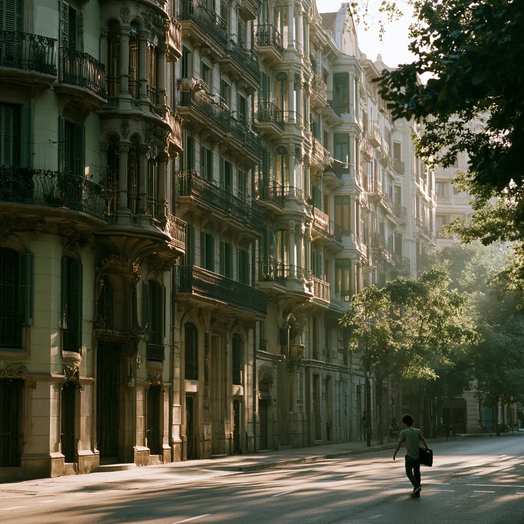 A quiet Eixample street in Barcelona lined with modernista facades