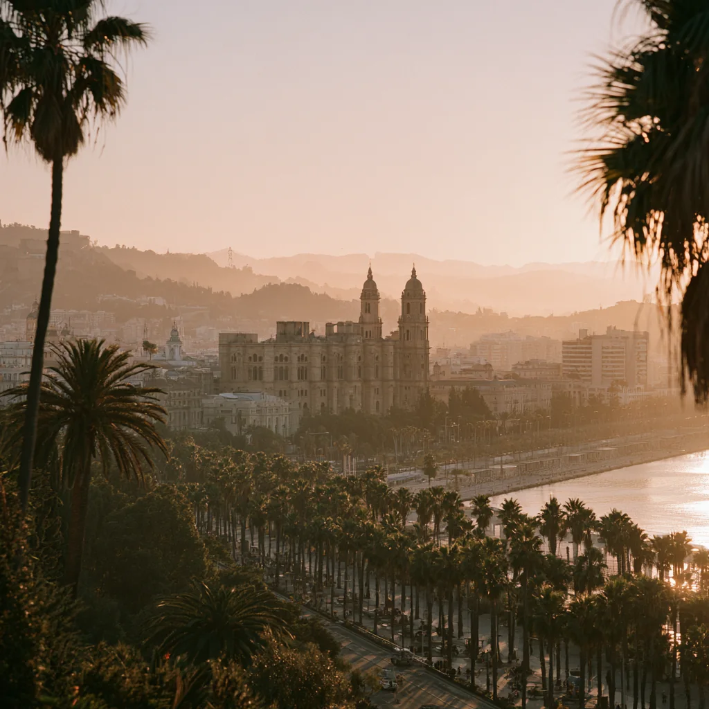 La Malagueta seafront with Málaga's cathedral in the distance