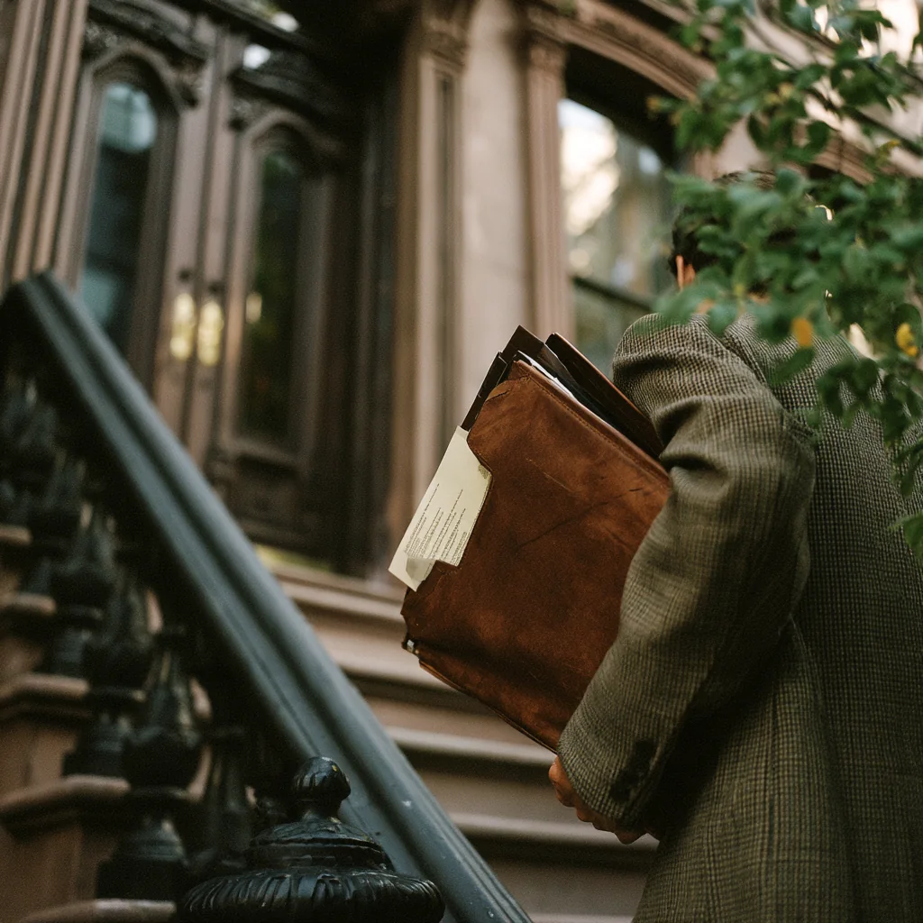 A New York brownstone stoop in autumn