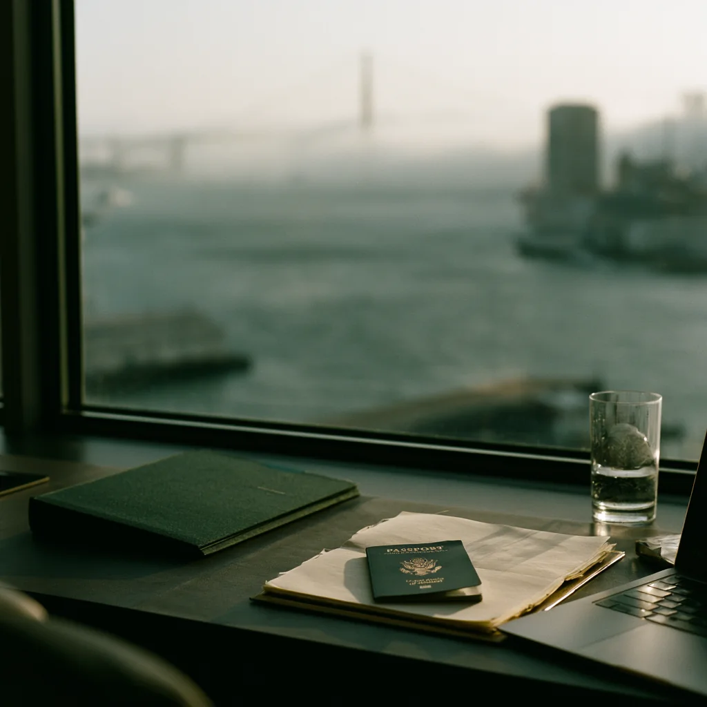 San Francisco bay light with fog, seen from a window